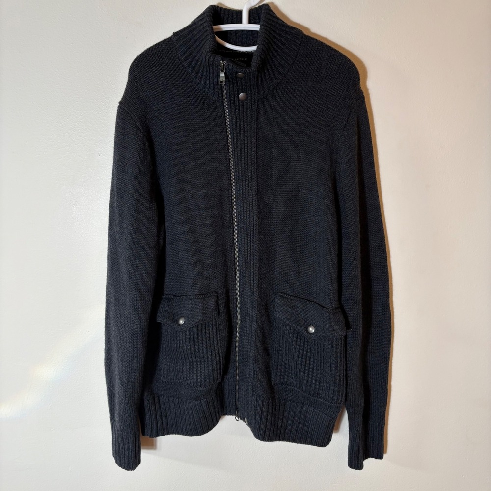 Banana Republic Dark Gray‎ Full Zip Merino Wool Blend Sweater Jacket Size Large
